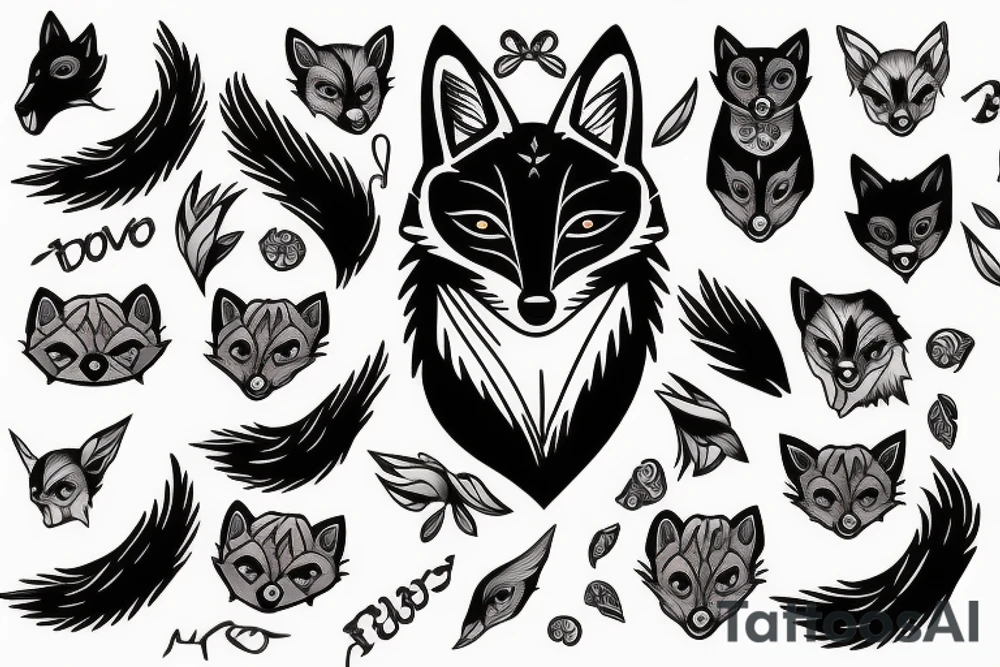 Black Fox with blue eyes tattoo idea