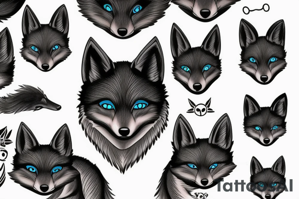 Blue Eyed black fox tattoo idea