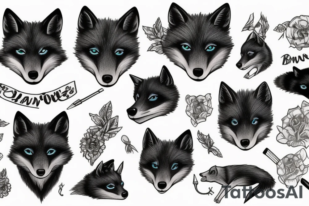 Blue Eyed black fox tattoo idea