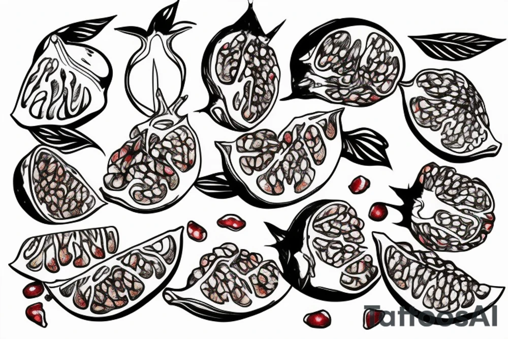 sliced pomegranate fine line tattoo idea