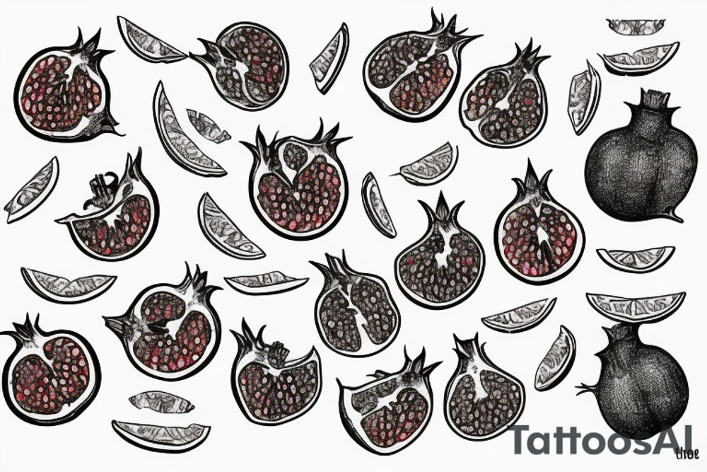 sliced pomegranate fine line tattoo idea