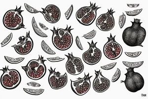 sliced pomegranate fine line tattoo idea