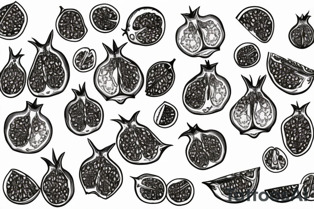 sliced pomegranate fine line tattoo idea