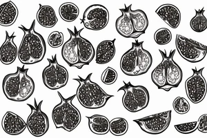 sliced pomegranate fine line tattoo idea