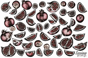 sliced pomegranate fine line tattoo idea