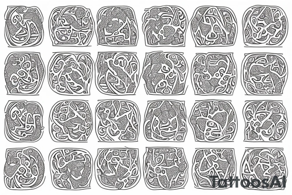 sliced pomegranate with alhambra motif fine line tattoo idea