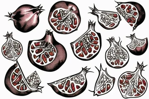 sliced pomegranate with alhambra motif fine line tattoo idea