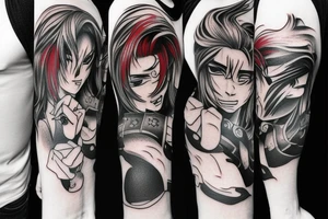 Arm tattoo, anime style in realism, black and red tones, Madara tattoo idea