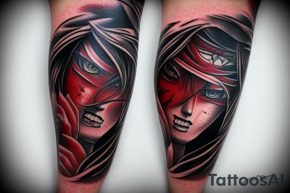 Arm tattoo,  black and red tones, Madara tattoo idea