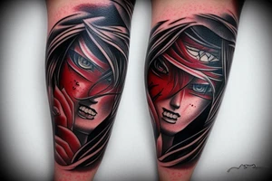 Arm tattoo,  black and red tones, Madara tattoo idea