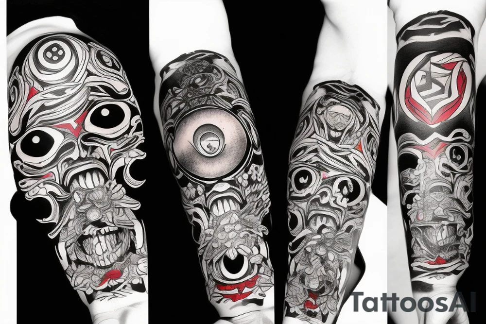 Arm tattoo,  black and red tones, Madara tattoo idea
