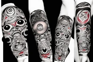 Arm tattoo,  black and red tones, Madara tattoo idea