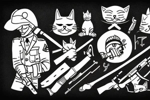 a soldier with a weapon who strokes a cat tattoo idea