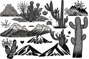 A landscape that has a saguaro and also Pacific Northwest mountains tattoo idea