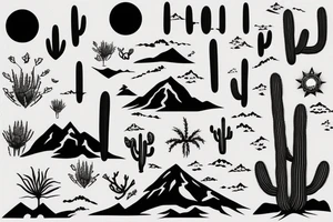 A landscape that has a saguaro and also Pacific Northwest mountains tattoo idea