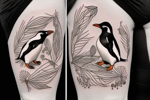 gentoo penguin holding and drinking yerba from a maté gourd through a straw tattoo idea