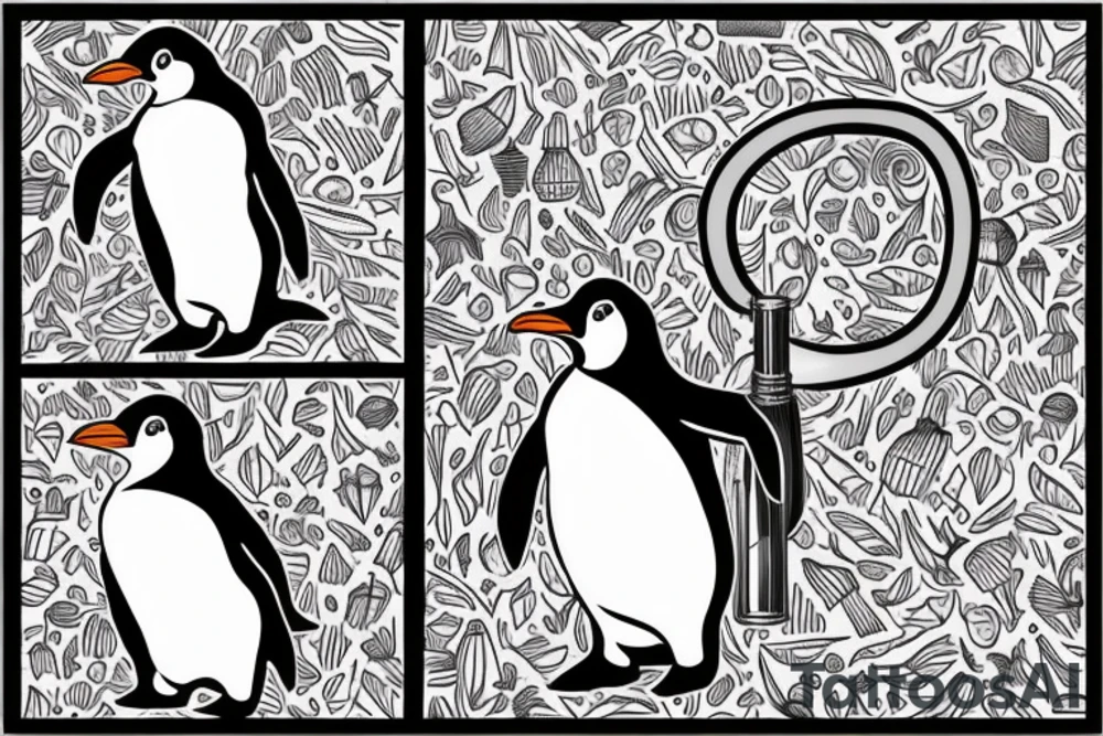 gentoo penguin holding a maté gourd, and drinking from it through a straw tattoo idea