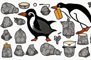 gentoo penguin holding a maté gourd, and drinking from it through a straw tattoo idea