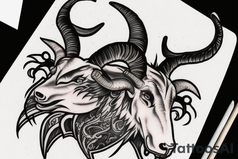 Fire breathing ram with giant horns tattoo idea