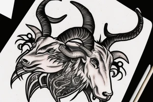 Fire breathing ram with giant horns tattoo idea