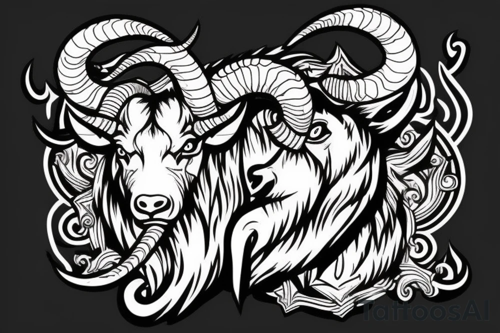 Fire breathing ram with giant horns tattoo idea