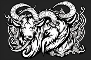 Fire breathing ram with giant horns tattoo idea