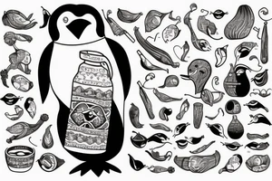 gentoo penguin holding a maté gourd, and drinking from it through a straw tattoo idea