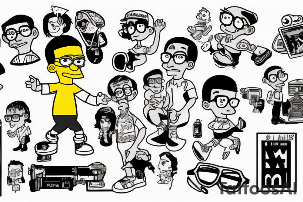 Milhouse from The Simpsons dressed as Will Smith in Men In Black tattoo idea