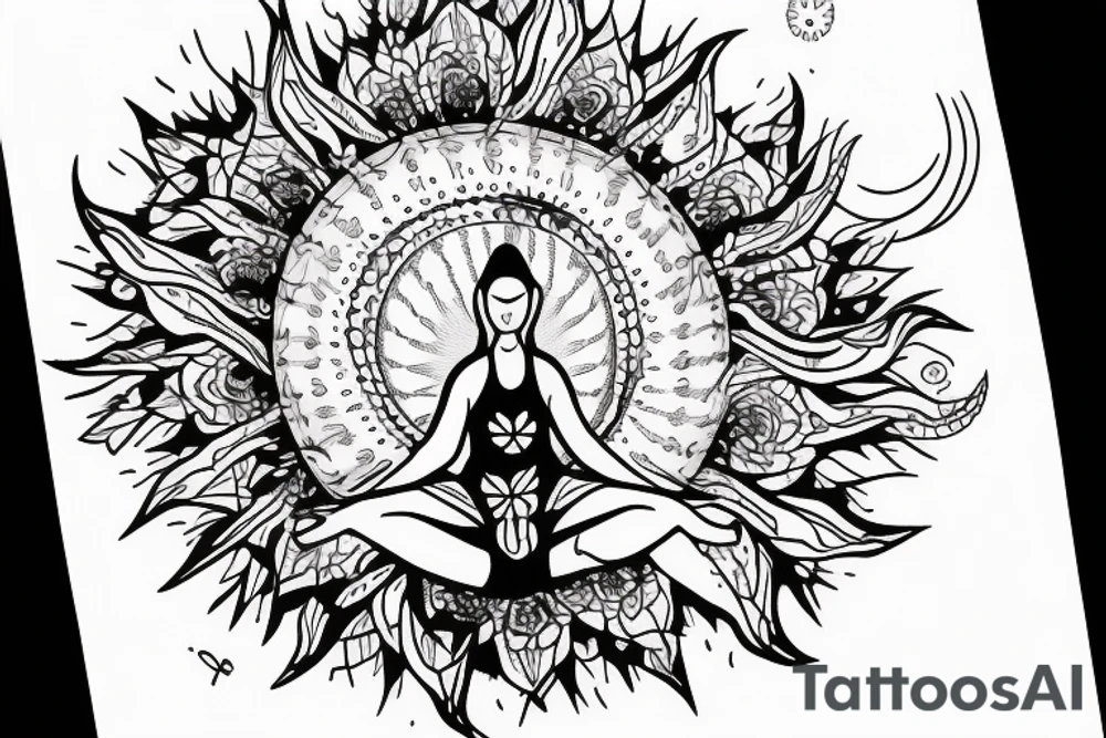 Woman meditating with the sun behind her tattoo idea