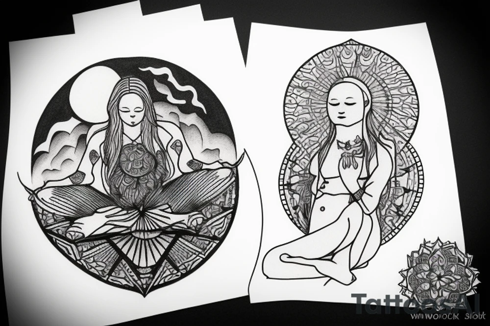 Woman meditating with the sun behind her tattoo idea