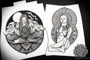 Woman meditating with the sun behind her tattoo idea
