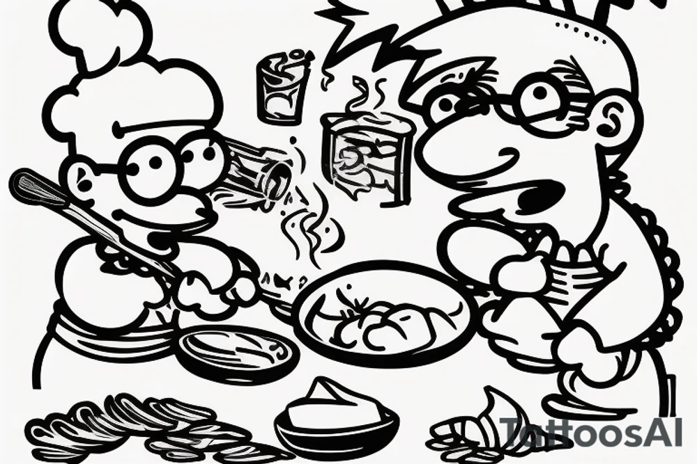 Milhouse cooking pasta on the stove tattoo idea