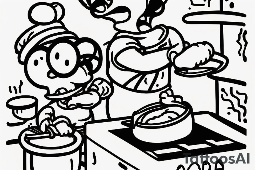Milhouse cooking pasta on the stove tattoo idea