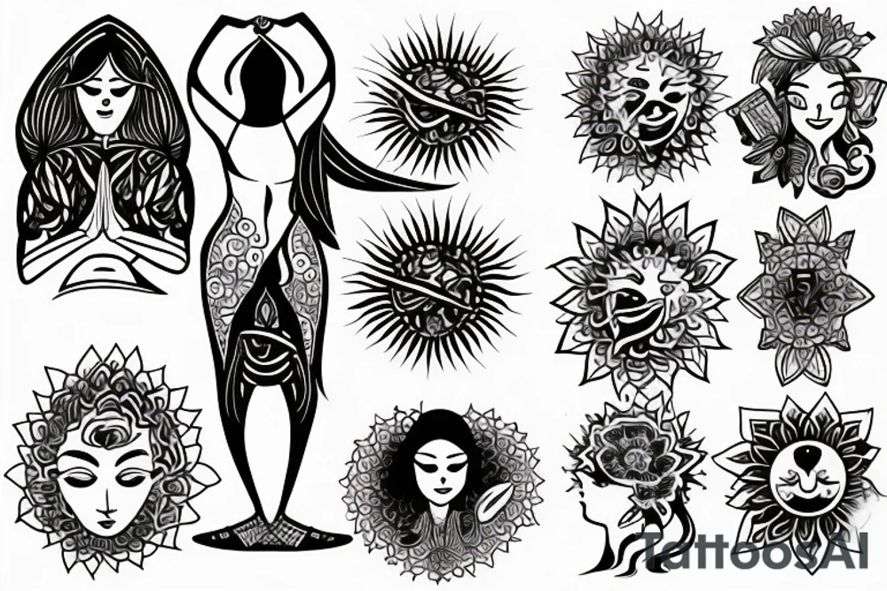 Woman meditating with the sun behind her tattoo idea