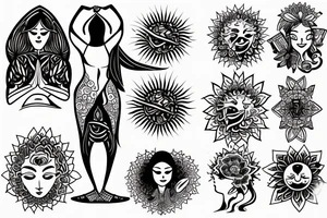 Woman meditating with the sun behind her tattoo idea