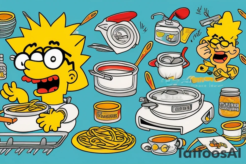 Milhouse cooking pasta on the stove tattoo idea