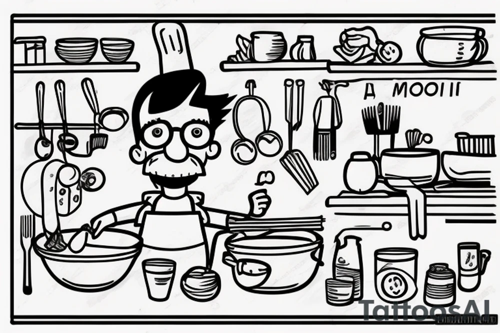 Milhouse cooking pasta on the stove tattoo idea