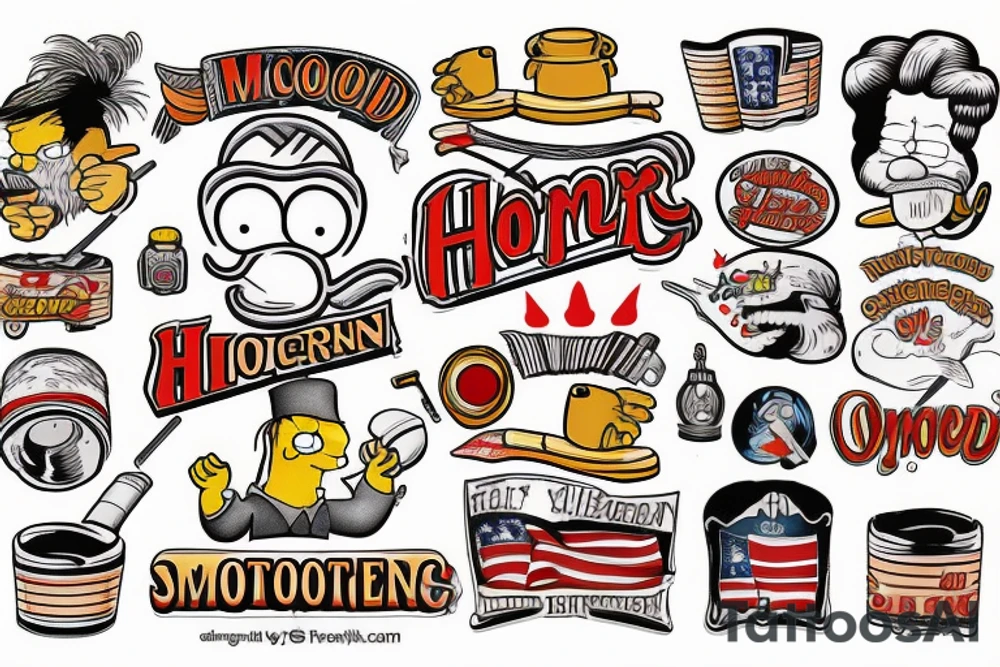 american traditional homer smoking a joint tattoo idea