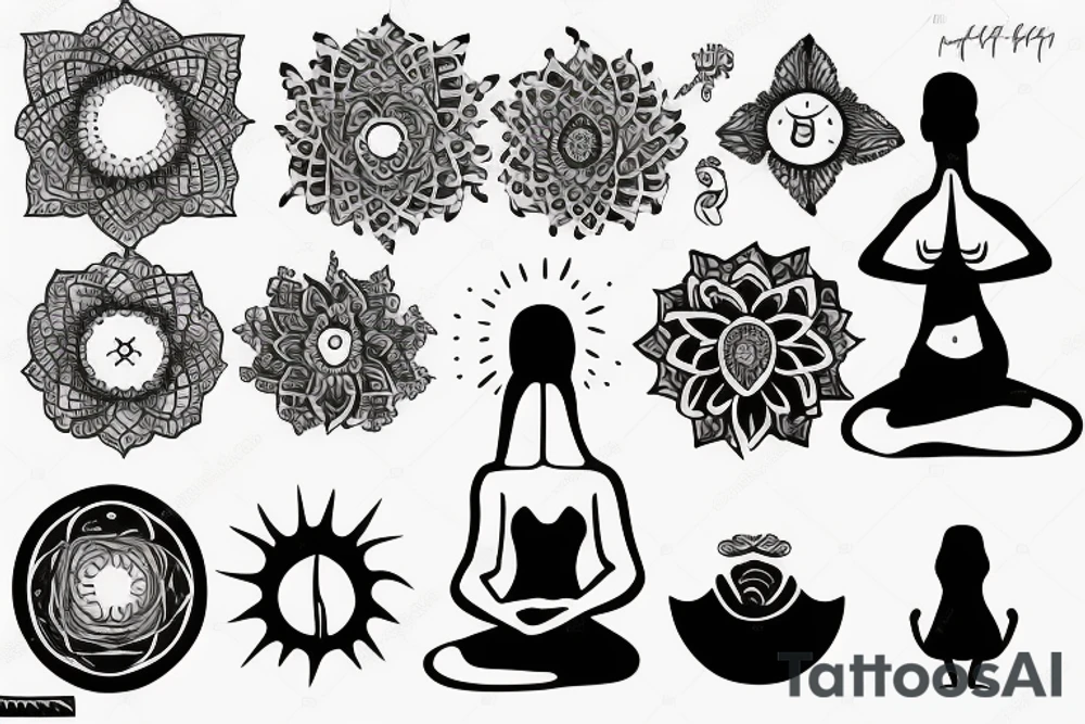 Woman meditating with the sun behind her tattoo idea