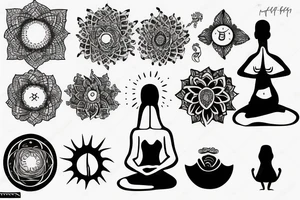 Woman meditating with the sun behind her tattoo idea
