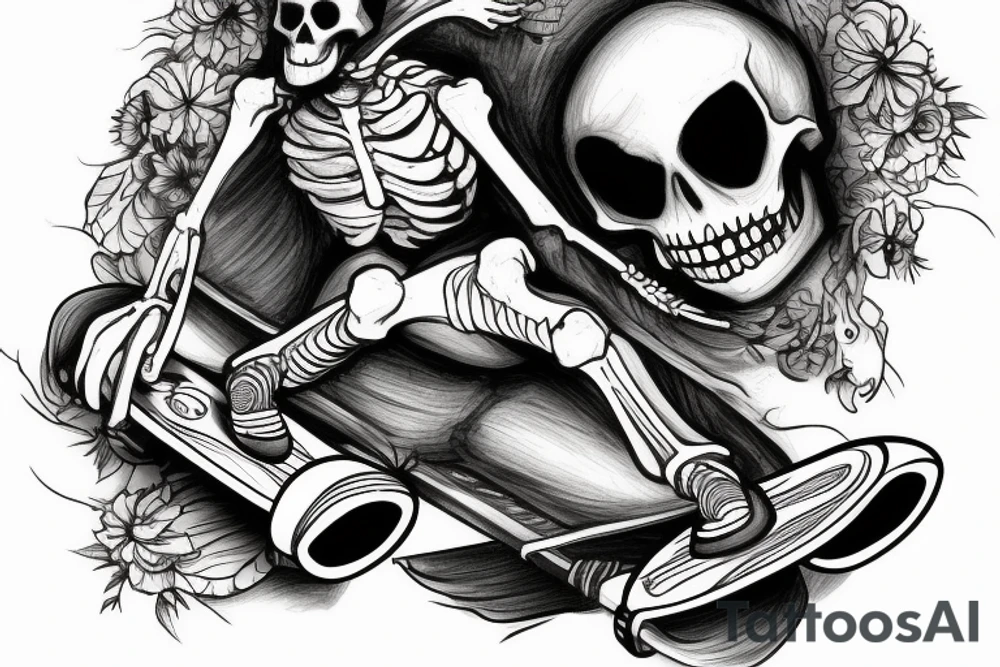 skeleton riding a skateboard tattoo idea