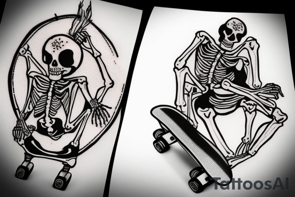skeleton riding a skateboard tattoo idea