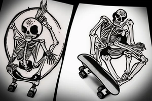 skeleton riding a skateboard tattoo idea