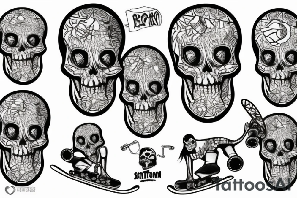 skeleton riding a skateboard tattoo idea