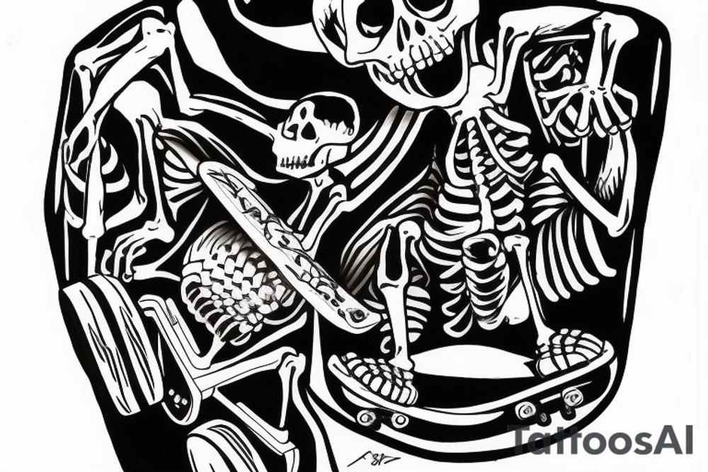 skeleton riding a skateboard tattoo idea