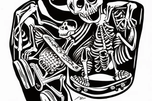 skeleton riding a skateboard tattoo idea