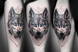 bottom of Wolf face with blue eyes tattoo idea