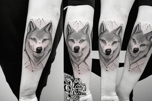 bottom of Wolf face with blue eyes tattoo idea