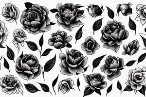 peony, rose, violet, caranation tattoo idea