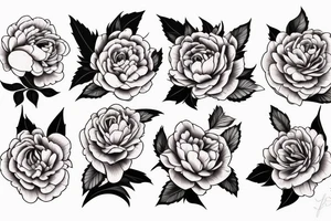 peony, rose, violet, caranation tattoo idea